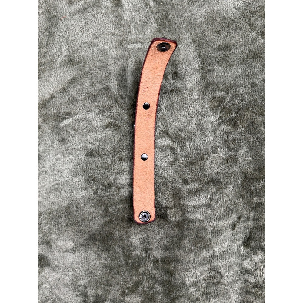 Handmade Brown Leather Cuff Bracelet Black Overlay Snap Button Biker Punk 8.5in - Picture 4 of 4